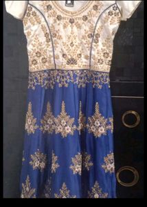 Blue &amp; Gold Embroidered Frock.
