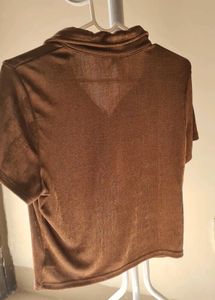 H&amp;M Brown Velour Collared Button-Up Top