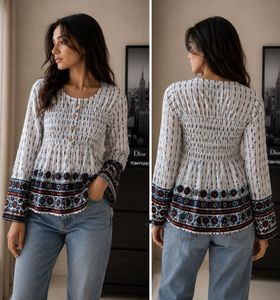 Boho Smocked Blouse with Print