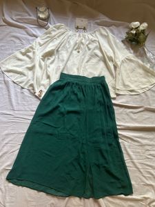 Flowy Green Maxi Skirt with Bell Sleeve Top