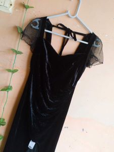 ❤️Size XS to L Elegant Black Velvet Midi Dress