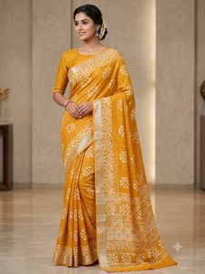 Vibrant Yellow Printed Saree