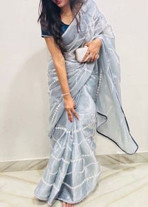 Elegant Blue Embroidered Saree