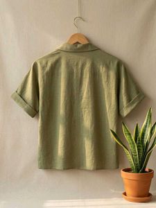 Olive Green Collared Relaxed Fit Top
