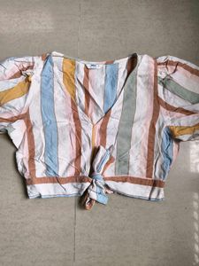 Only Striped Tie-Front Wrap Top