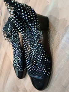 Black Embellished Block Heels