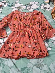 Chic Floral Print Flutter Sleeve Top