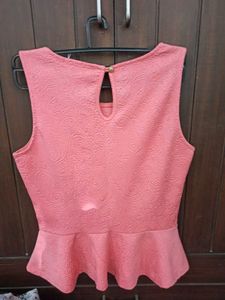 Coral Peplum Textured Top