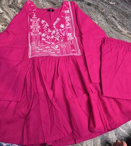 Vibrant Pink Embroidered Cord set xl Size
