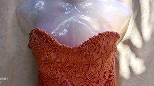 Stunning Coral Lace Strapless Dress