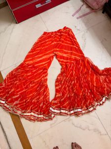 Vibrant Orange Striped Blouse with Tassels