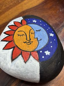 Hand-Painted Sun and Moon Rock Art