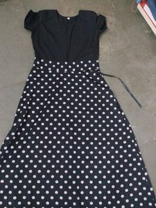 Black Gown With White  Bobby Print Skirt
