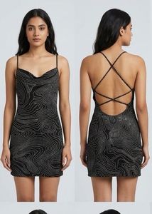 Sparkly Black Mini Dress with Strappy Back