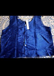 Blue Sleeveless Button-Up Top
