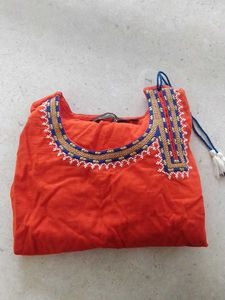 Orange Embroidered Kurta Top