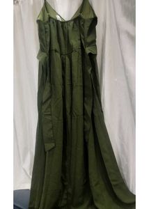 olive green long bridesmaid dress