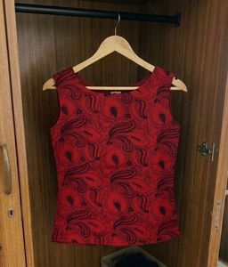Red Paisley Print Sleeveless Top