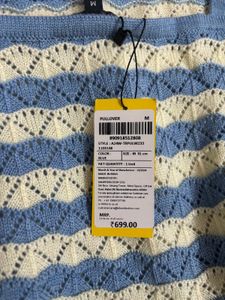 Blue &amp; white Striped Knit crochet Tank Top