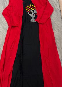Elegant Black Kurta with Red shrug