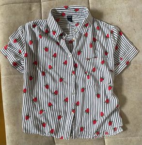 Strawberry Print cropped Striped korean top