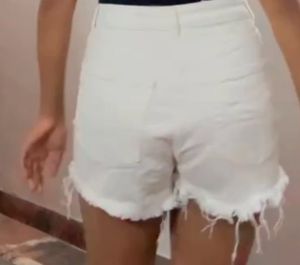 White Denim Frayed Shorts