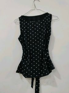Black polka dot top with Bow Cut Out Detail