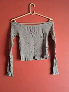 Grey Off-Shoulder Ribbed Top