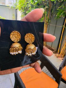 Elegant Gold Jhumka Earrings with Pearls