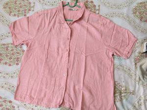 Chic Pink Short Sleeve Button-Up Top