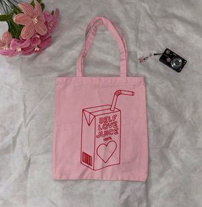pink cotton tote bag