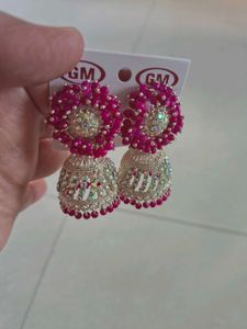 Stunning Pink Jhumka Earrings