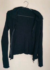 Black Zip-Up Knit Jacket