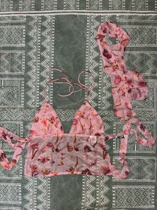 Cute Backless Beach Top with Scarf
