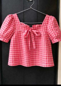 Cute Pink Gingham Bow Top