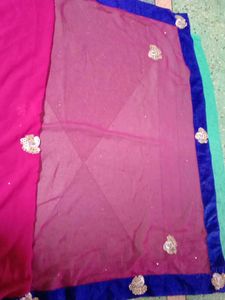 Embellished Teal Saree with Pink Border