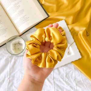 Set Of 3 L,M,S Yellow Satin Scrunchie Hair Tie