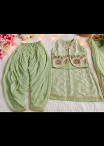 Beautiful Mint Green Embroidered Patiala Suit with