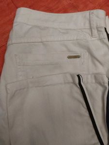White Distressed Jeans with Side Stripes