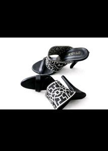 combo Chic Black &amp; White Patterned Heeled Mules