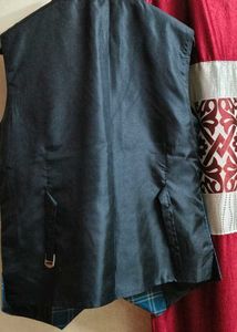 Men's Teal Checkered Waistcoat Set