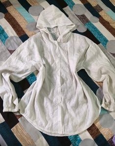 White Hooded Button-Down Tunic Top