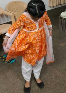 Orange Floral Print Kurta Set