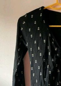 Black Floral Print Long Sleeve Top