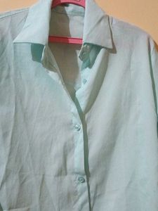 Light Blue Cropped Button-Up Shirt
