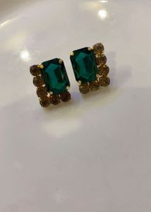 Emerald &amp; Gold Stud Earrings