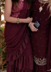 Ruffled ready to wear purple Saree