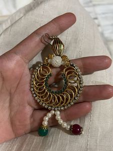 Chand Bali Earrings With Pearl Latkan Hook loops