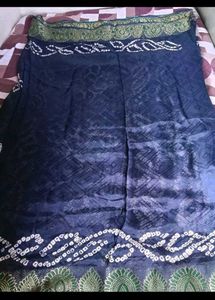 Elegant Blue &amp; Green Bandhani Saree