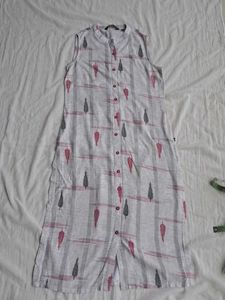Printed White Dailywear Sleeveless Kurta